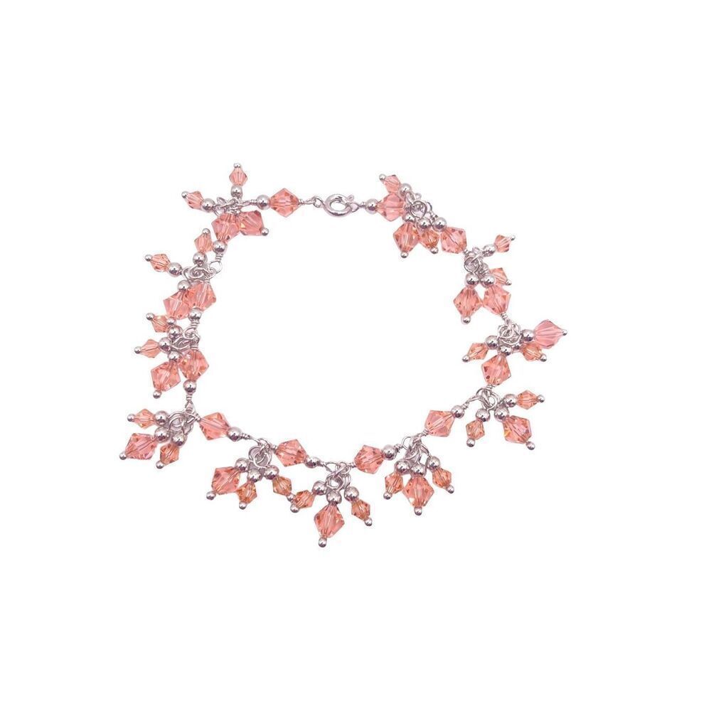 Silver chain with acrylic pink bead dangle bracelet